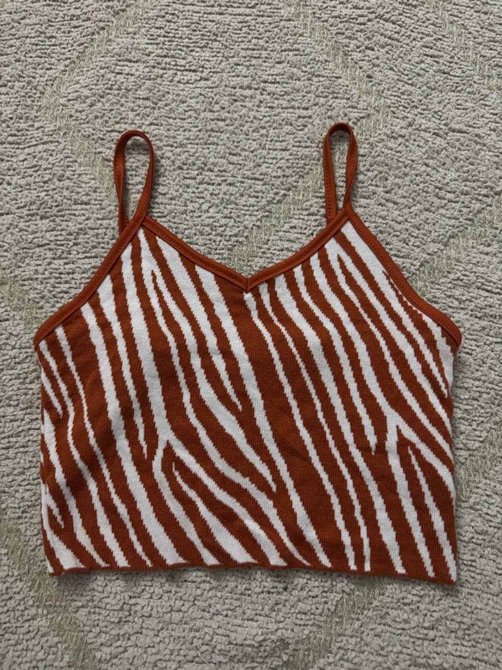 Thinkable Zebra Print Knit Crop Tank S/M Rust Orange Western Festival Top